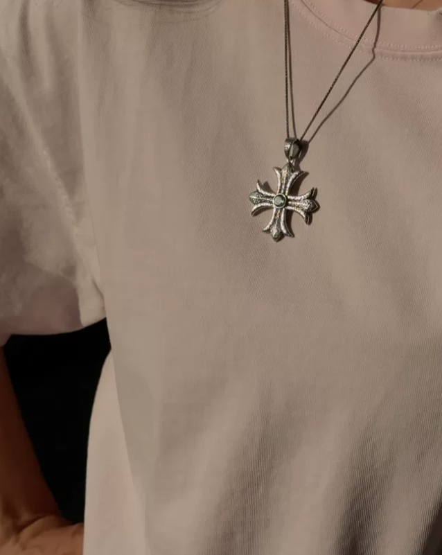 Aquamarine Iris Cross Necklace