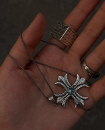 Aquamarine Iris Cross Necklace
