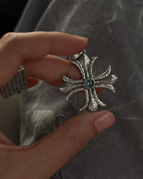 Aquamarine Iris Cross Necklace