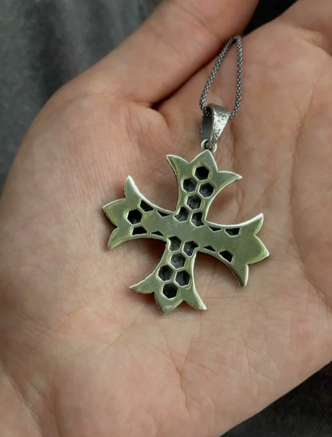 Aquamarine Iris Cross Necklace